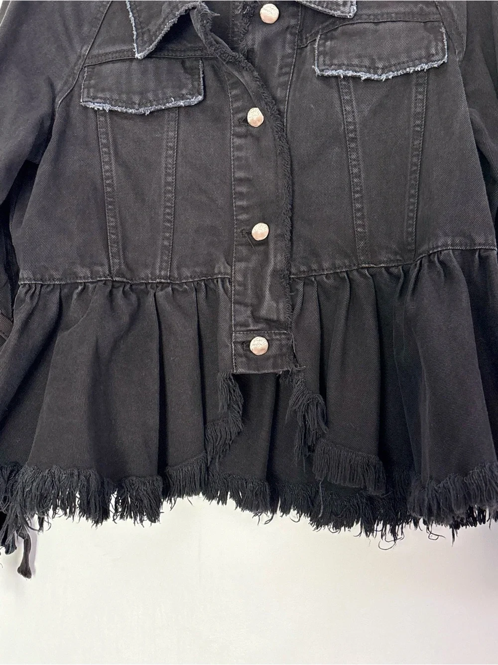 Free People Willow Black Denim Peplum Jacket Size XS-Small Grunge Whimsigoth A93 - Picture 9 of 16